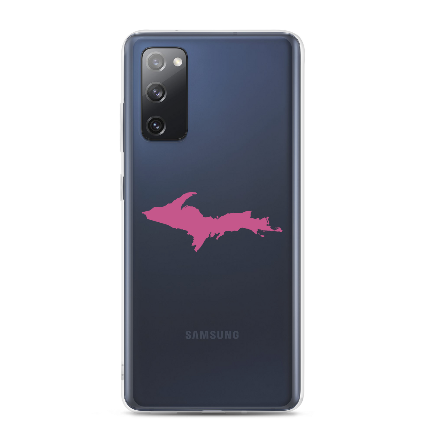 Michigan Upper Peninsula Clear Phone Case (w/ Apple Blossom Pink UP Outline) | Samsung Android