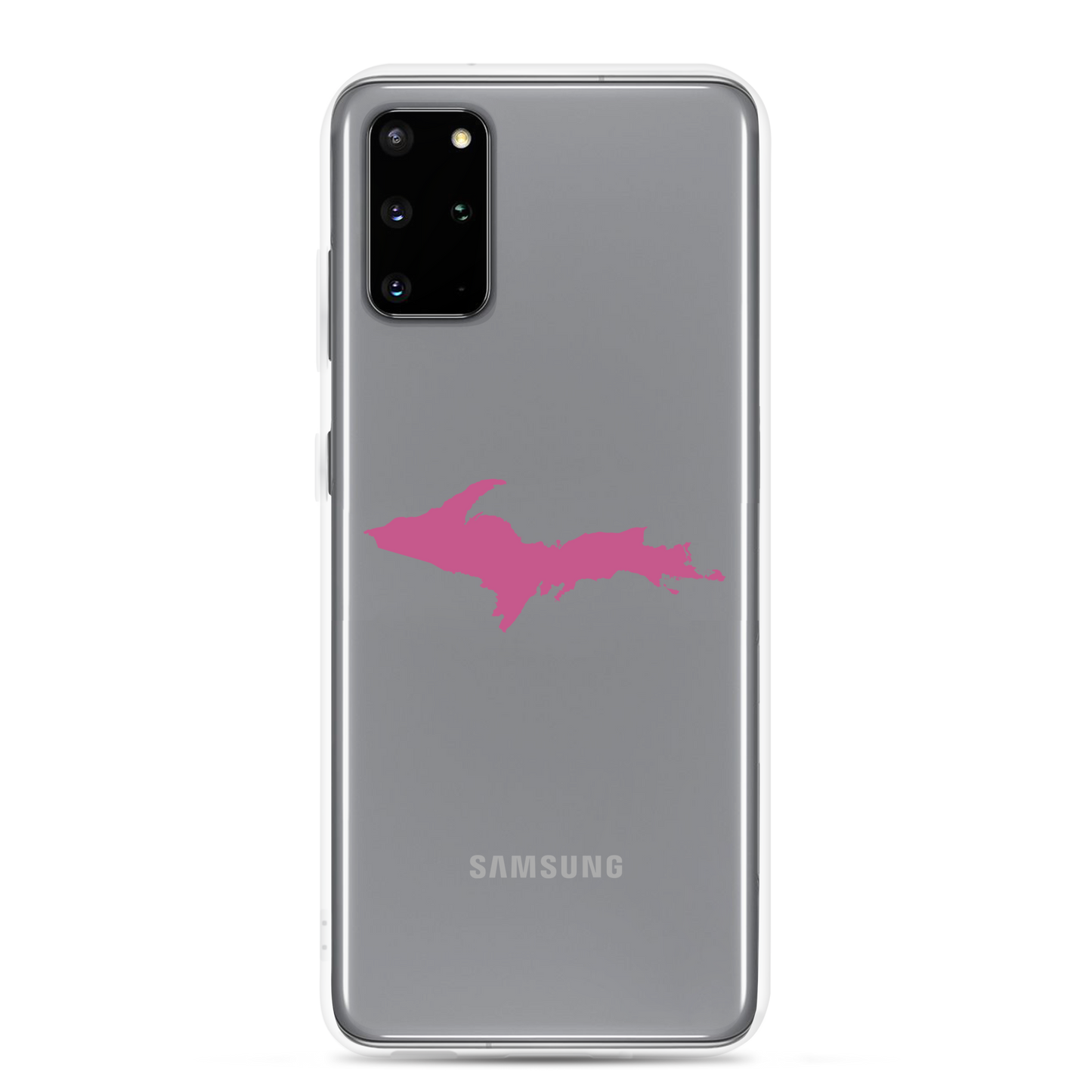 Michigan Upper Peninsula Clear Phone Case (w/ Apple Blossom Pink UP Outline) | Samsung Android