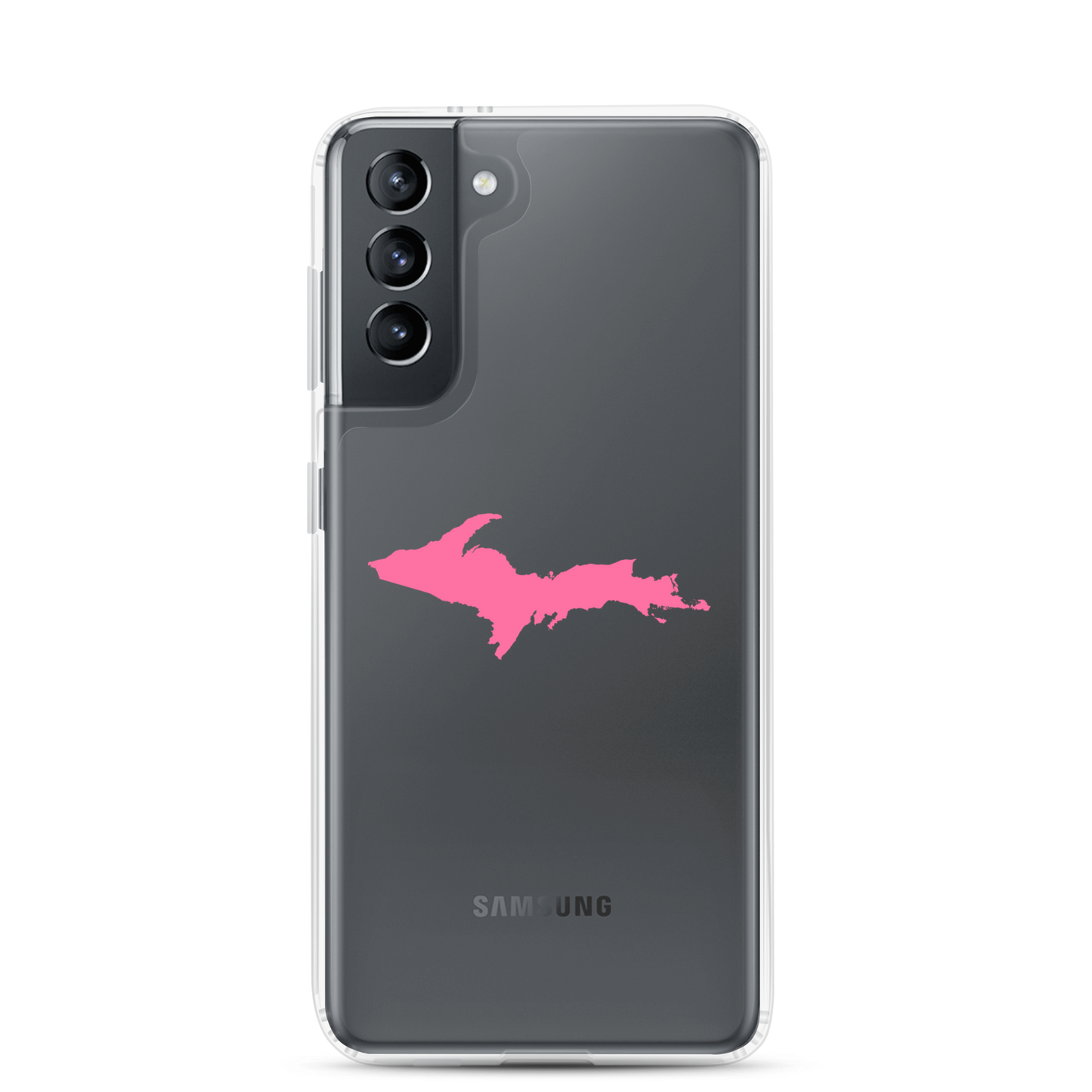 Michigan Upper Peninsula Clear Phone Case (w/ Pink UP Outline) | Samsung Android