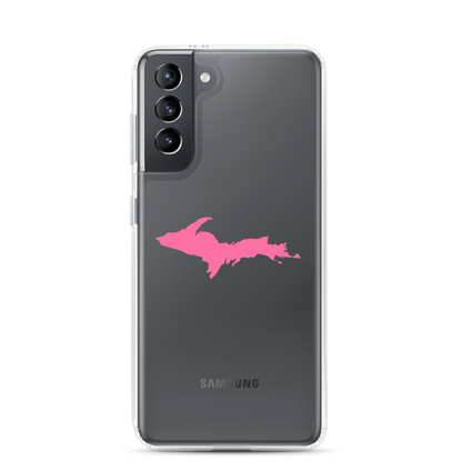 Michigan Upper Peninsula Clear Phone Case (w/ Pink UP Outline) | Samsung Android