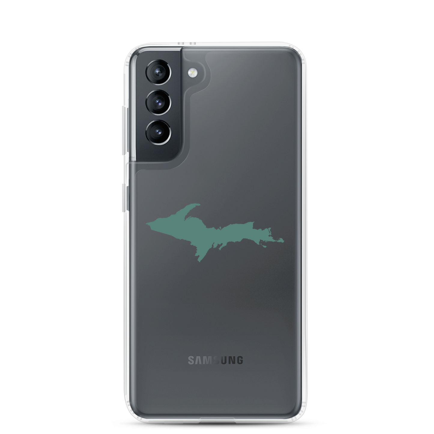 Michigan Upper Peninsula Clear Phone Case (w/ Copper Green UP Outline) | Samsung Android