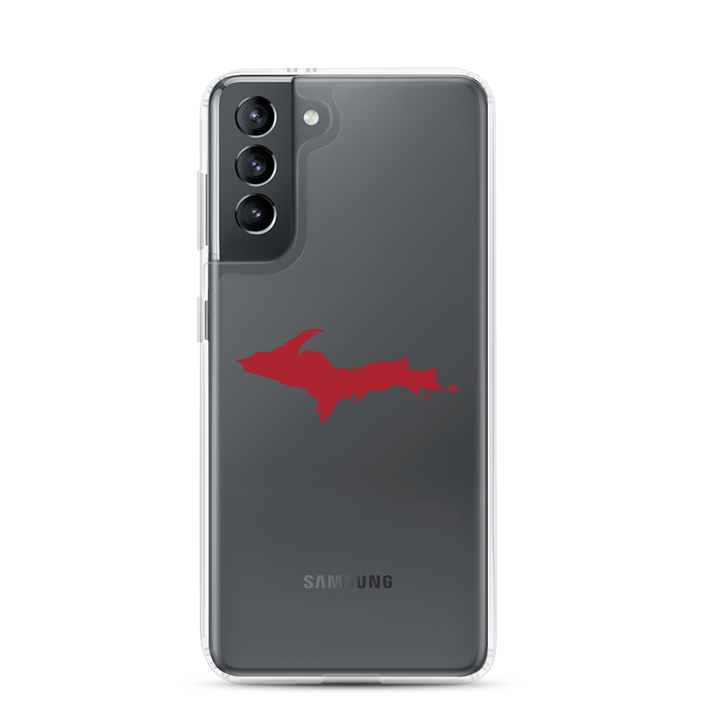 Michigan Upper Peninsula Clear Phone Case (w/ Thimbleberry Red UP Outline) | Samsung Android