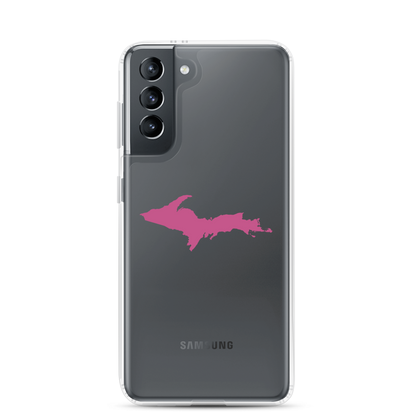 Michigan Upper Peninsula Clear Phone Case (w/ Apple Blossom Pink UP Outline) | Samsung Android