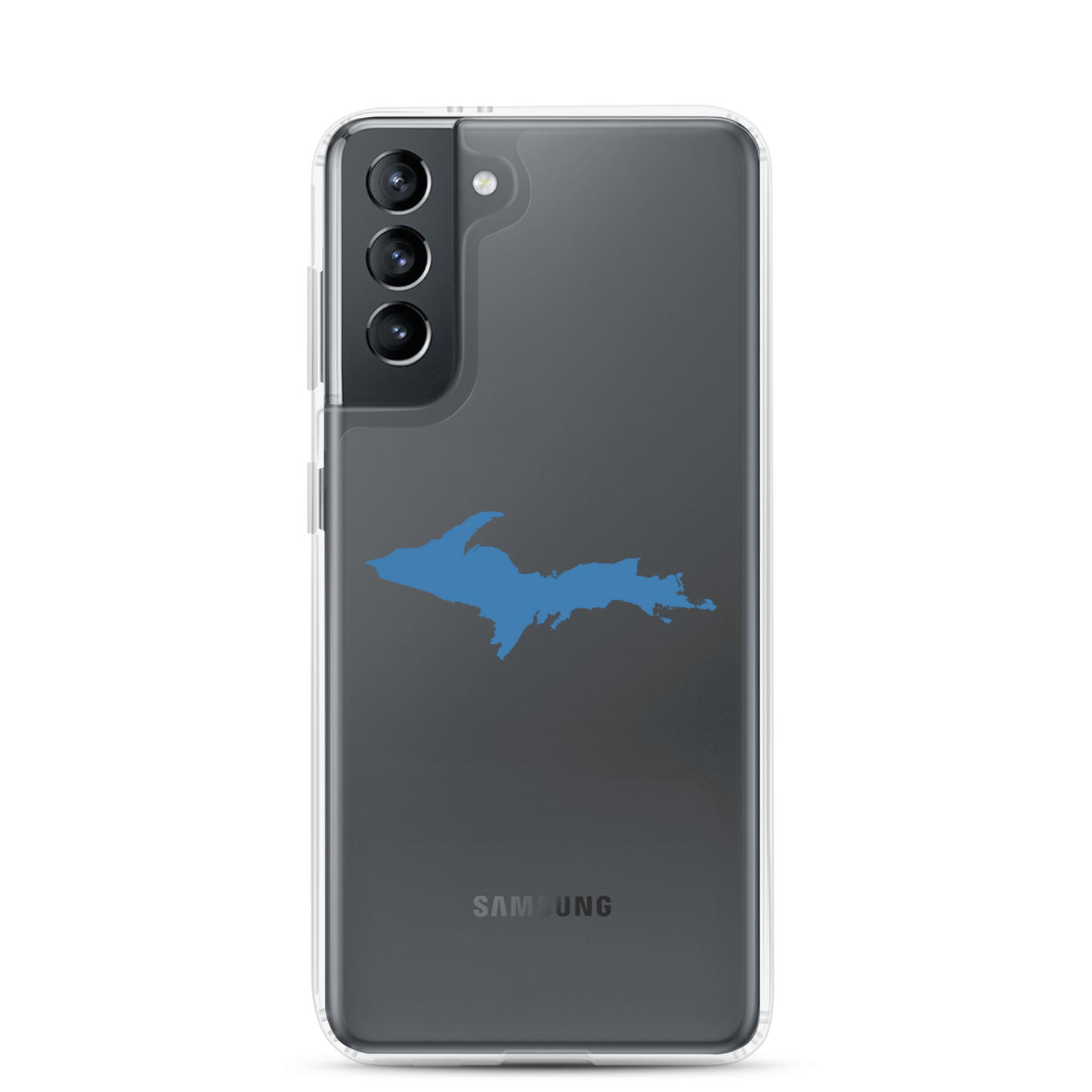 Michigan Upper Peninsula Clear Phone Case (w/ Lake Superior Blue UP Outline) | Samsung Android