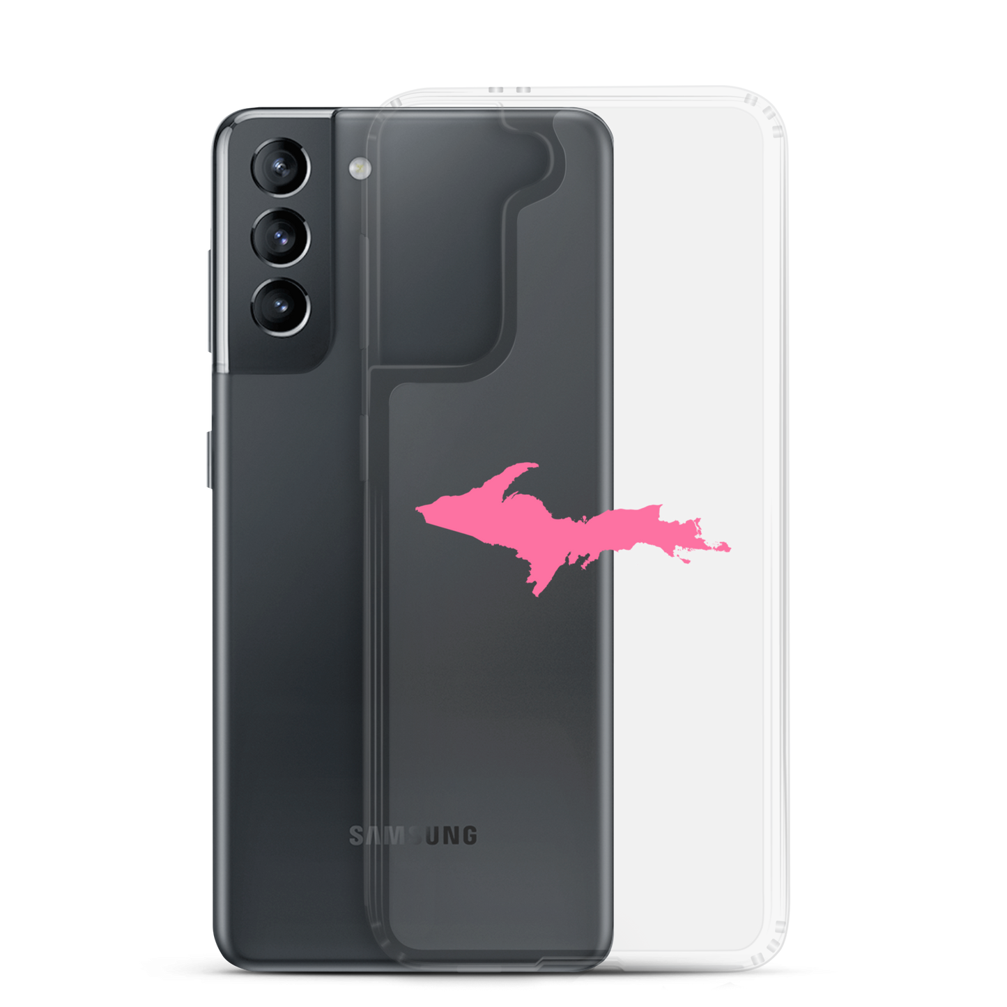 Michigan Upper Peninsula Clear Phone Case (w/ Pink UP Outline) | Samsung Android