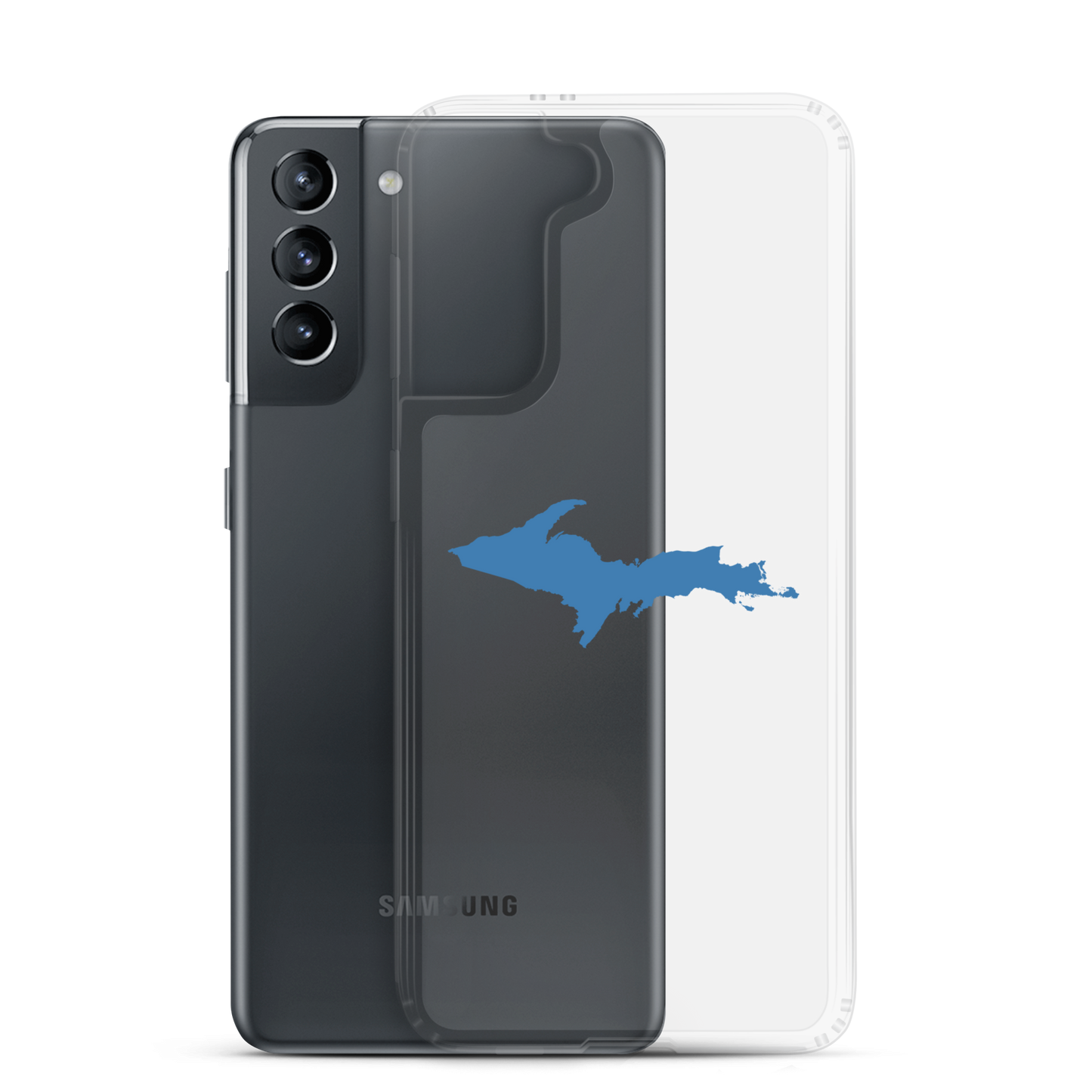 Michigan Upper Peninsula Clear Phone Case (w/ Lake Superior Blue UP Outline) | Samsung Android