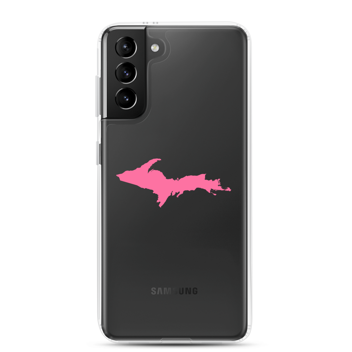 Michigan Upper Peninsula Clear Phone Case (w/ Pink UP Outline) | Samsung Android