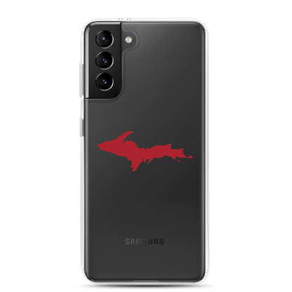 Michigan Upper Peninsula Clear Phone Case (w/ Thimbleberry Red UP Outline) | Samsung Android