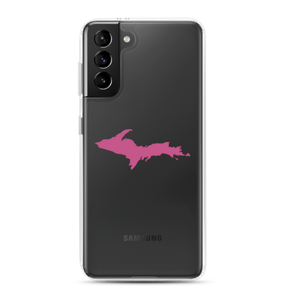 Michigan Upper Peninsula Clear Phone Case (w/ Apple Blossom Pink UP Outline) | Samsung Android