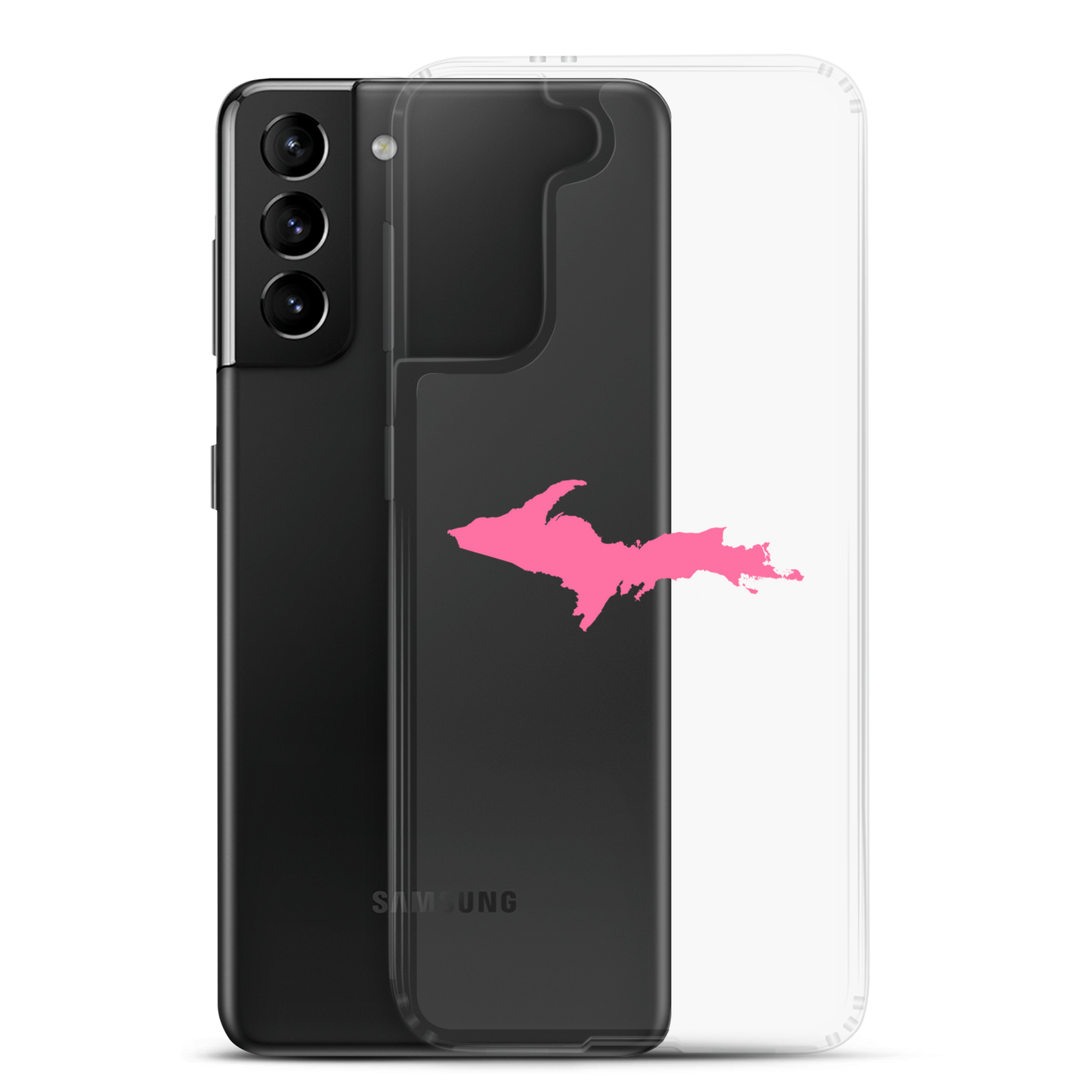 Michigan Upper Peninsula Clear Phone Case (w/ Pink UP Outline) | Samsung Android