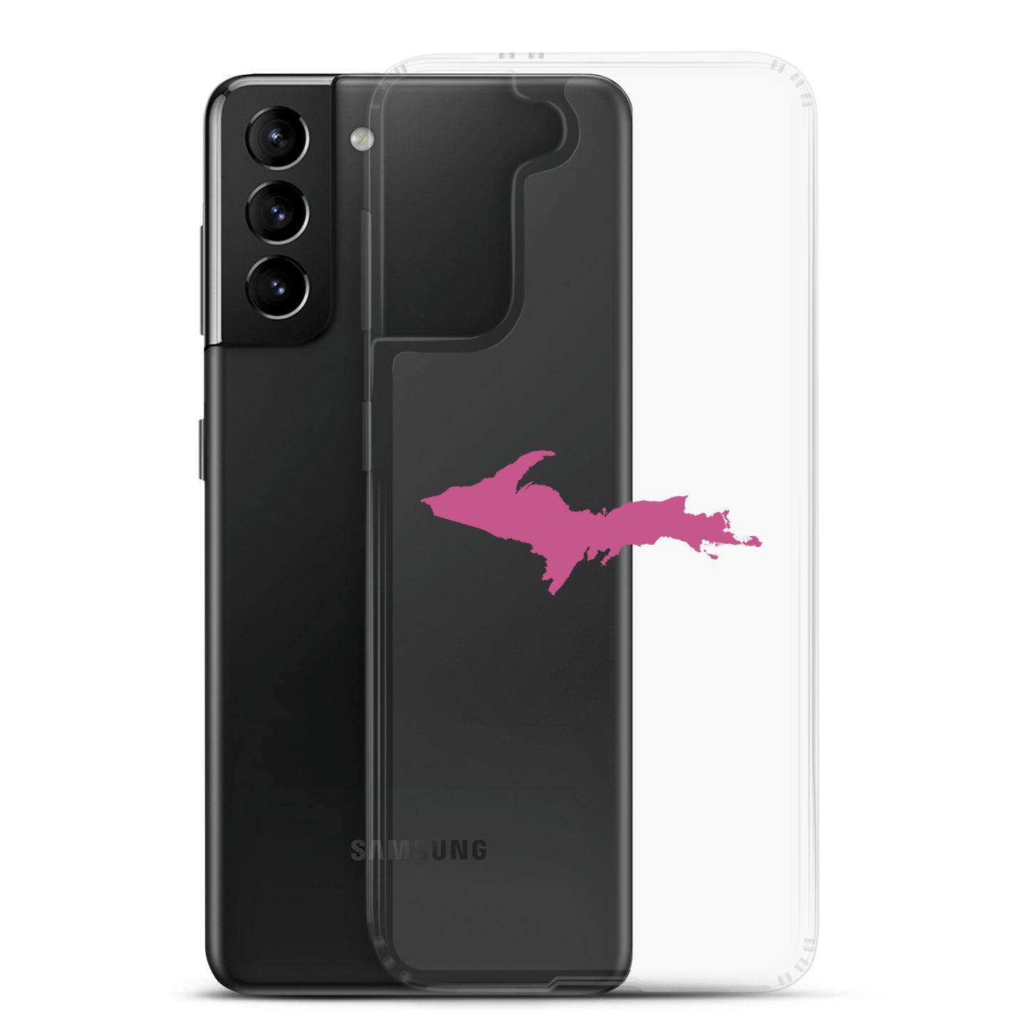 Michigan Upper Peninsula Clear Phone Case (w/ Apple Blossom Pink UP Outline) | Samsung Android