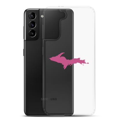 Michigan Upper Peninsula Clear Phone Case (w/ Apple Blossom Pink UP Outline) | Samsung Android