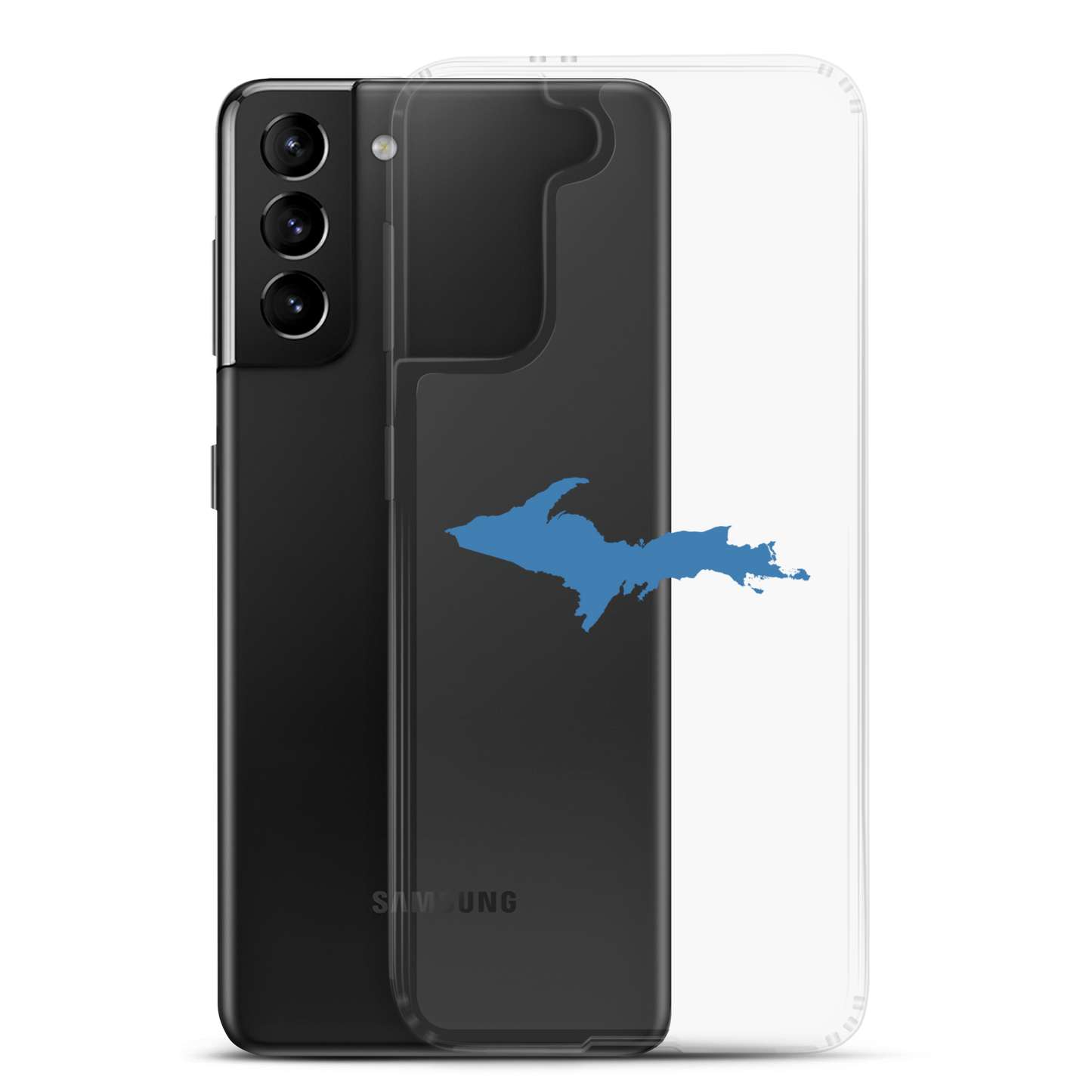 Michigan Upper Peninsula Clear Phone Case (w/ Lake Superior Blue UP Outline) | Samsung Android