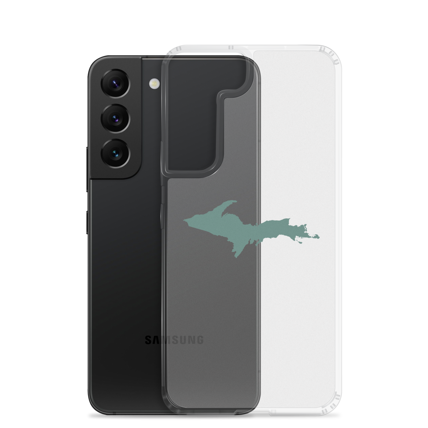 Michigan Upper Peninsula Clear Phone Case (w/ Copper Green UP Outline) | Samsung Android
