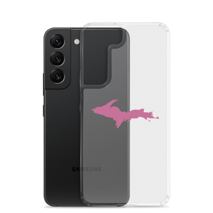 Michigan Upper Peninsula Clear Phone Case (w/ Apple Blossom Pink UP Outline) | Samsung Android