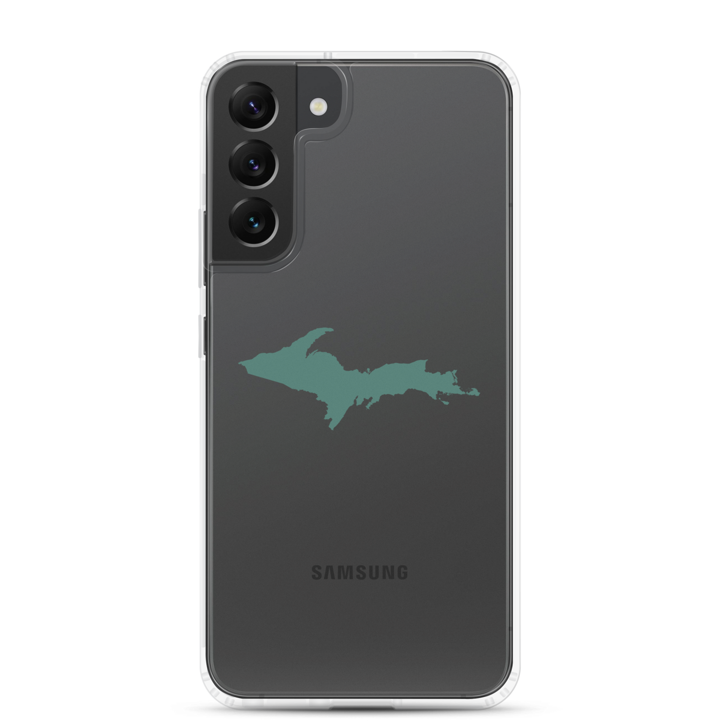 Michigan Upper Peninsula Clear Phone Case (w/ Copper Green UP Outline) | Samsung Android