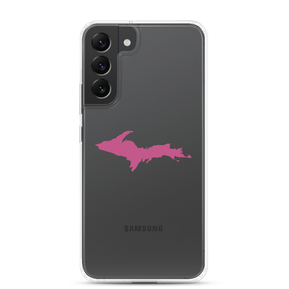 Michigan Upper Peninsula Clear Phone Case (w/ Apple Blossom Pink UP Outline) | Samsung Android