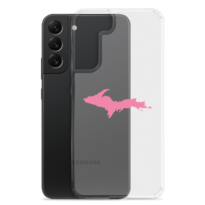 Michigan Upper Peninsula Clear Phone Case (w/ Pink UP Outline) | Samsung Android