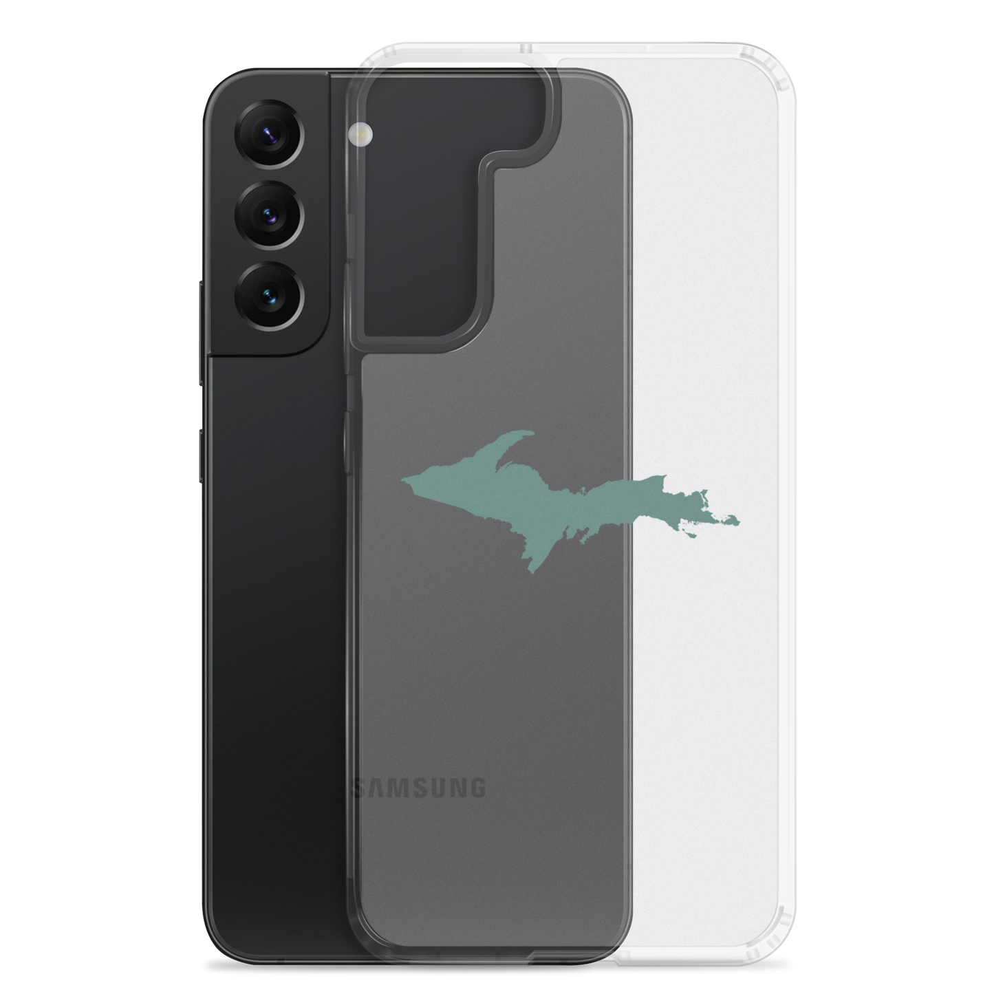 Michigan Upper Peninsula Clear Phone Case (w/ Copper Green UP Outline) | Samsung Android