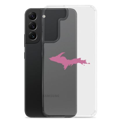 Michigan Upper Peninsula Clear Phone Case (w/ Apple Blossom Pink UP Outline) | Samsung Android