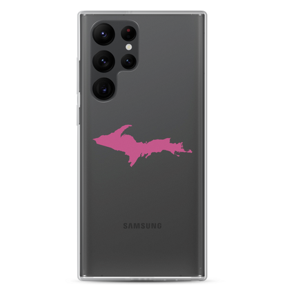 Michigan Upper Peninsula Clear Phone Case (w/ Apple Blossom Pink UP Outline) | Samsung Android