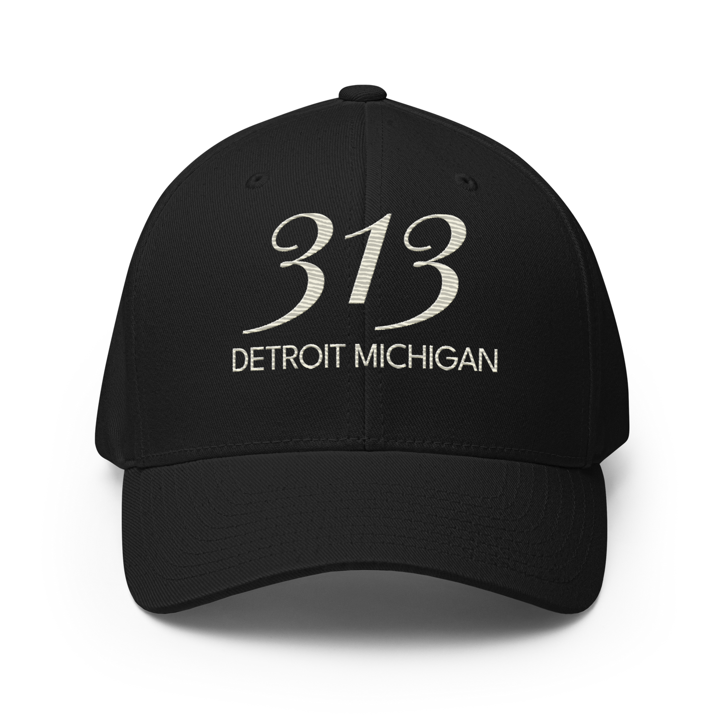 '313 Detroit Michigan' Fitted Baseball Cap | Ivory White