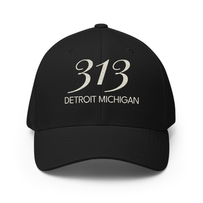 '313 Detroit Michigan' Fitted Baseball Cap | Ivory White