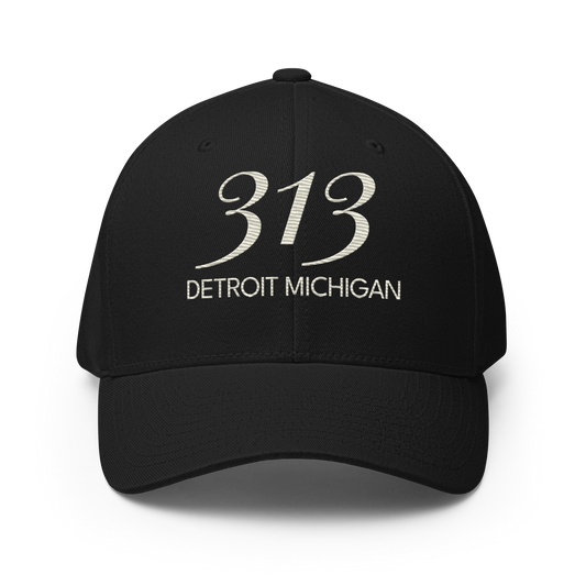 '313 Detroit Michigan' Fitted Baseball Cap | Ivory White