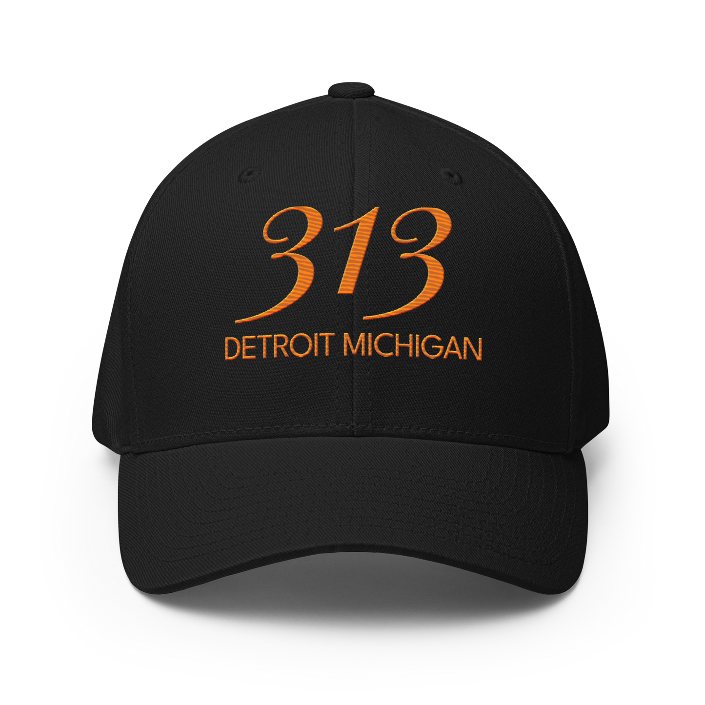 '313 Detroit Michigan' Fitted Baseball Cap | Orange