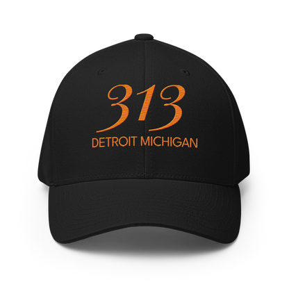 '313 Detroit Michigan' Fitted Baseball Cap | Orange