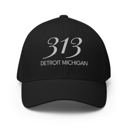 '313 Detroit Michigan' Fitted Baseball Cap | Platinum