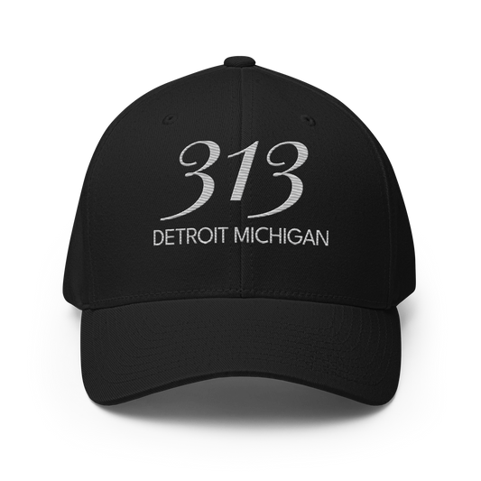 '313 Detroit Michigan' Fitted Baseball Cap | Platinum