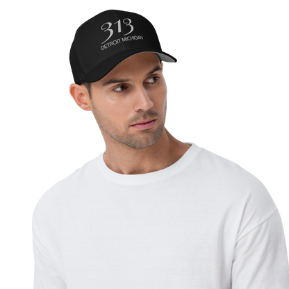 '313 Detroit Michigan' Fitted Baseball Cap | Platinum