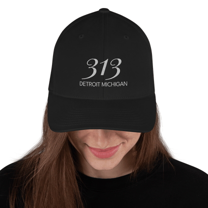 '313 Detroit Michigan' Fitted Baseball Cap | Platinum