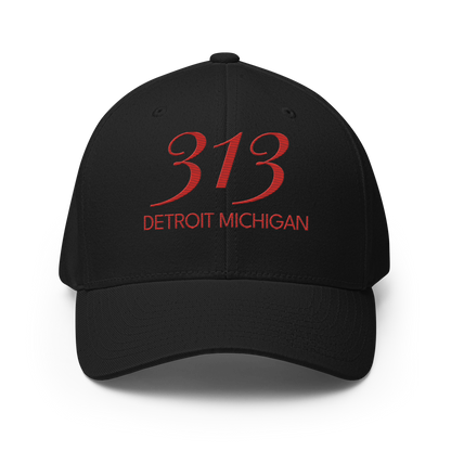 '313 Detroit Michigan' Fitted Baseball Cap | Aliform Red