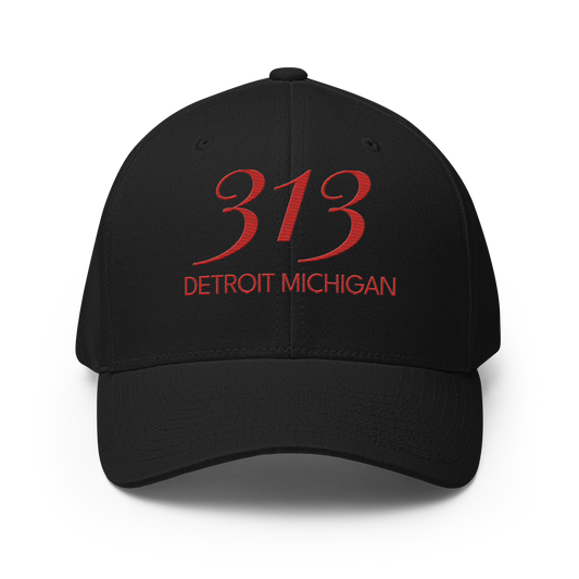 '313 Detroit Michigan' Fitted Baseball Cap | Aliform Red