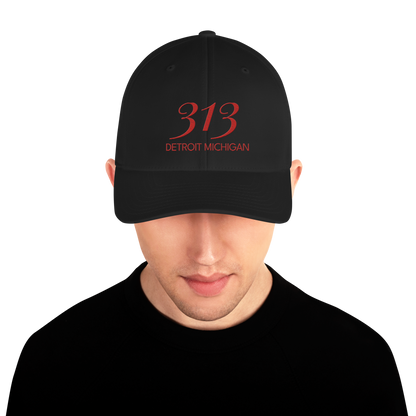 '313 Detroit Michigan' Fitted Baseball Cap | Aliform Red