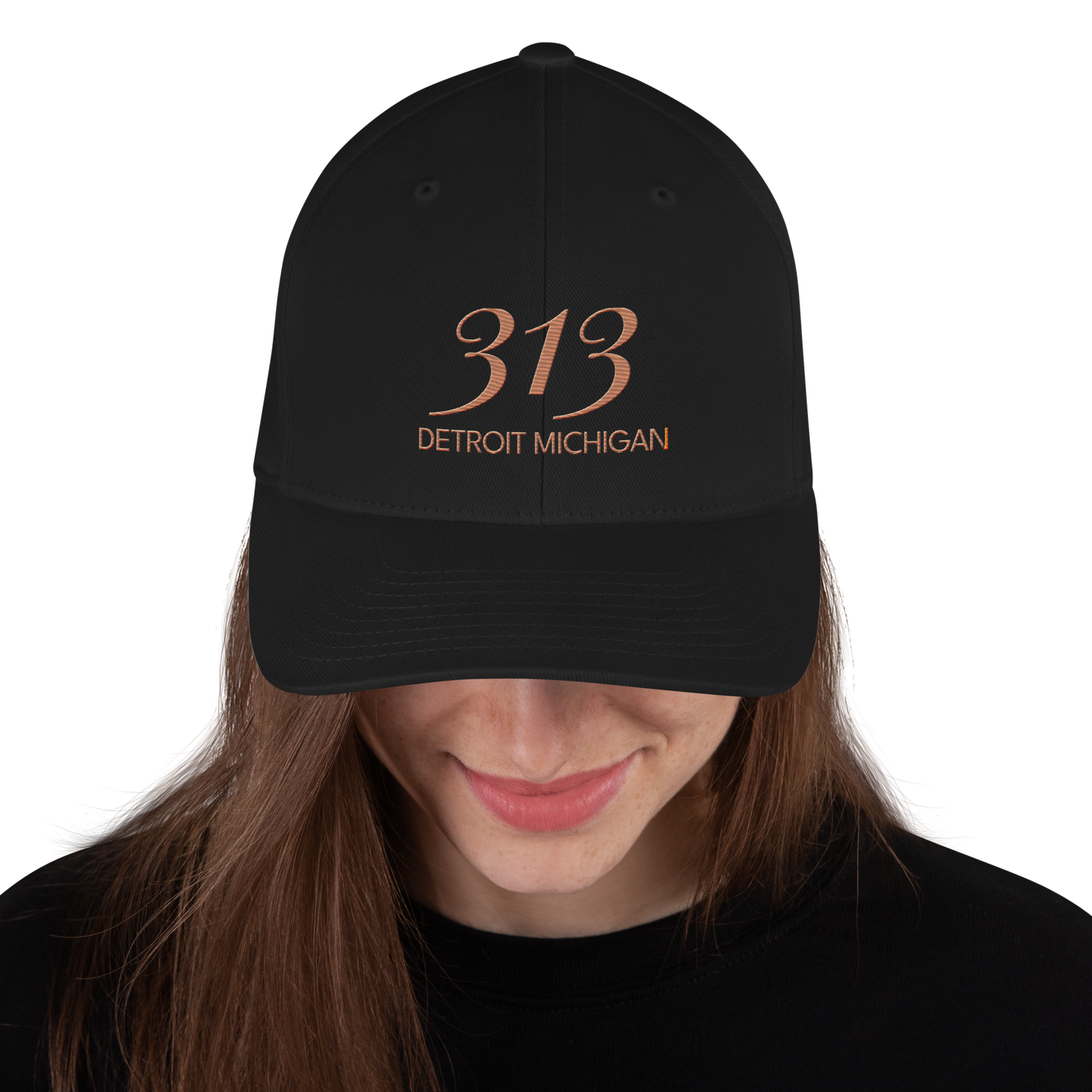 '313 Detroit Michigan' Fitted Baseball Cap | Copper