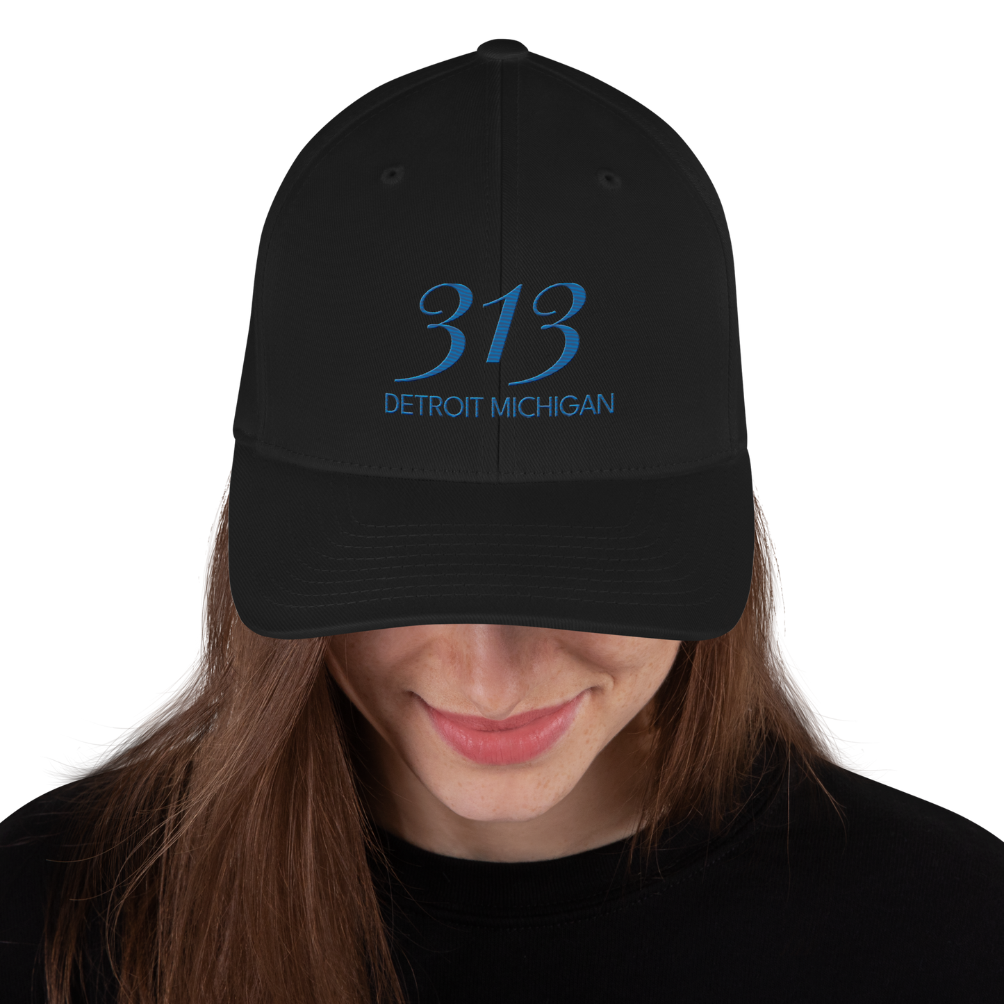 '313 Detroit Michigan' Fitted Baseball Cap | Azure