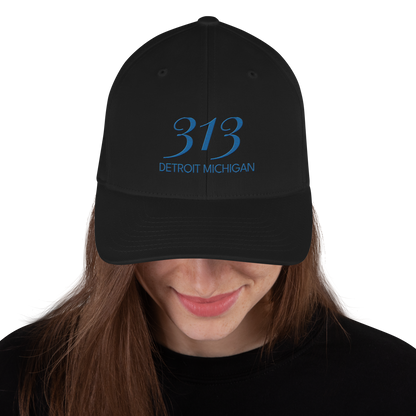 '313 Detroit Michigan' Fitted Baseball Cap | Azure