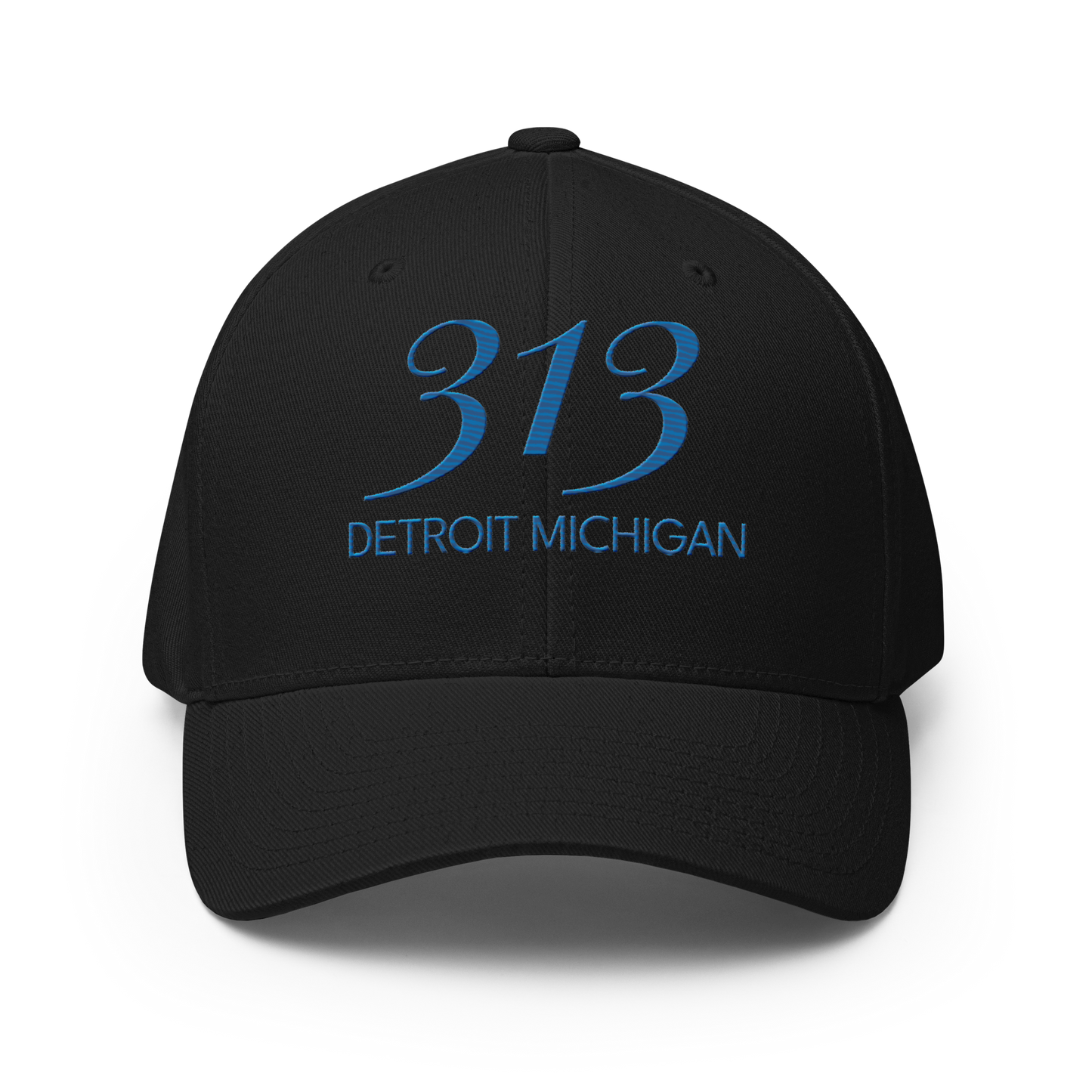 '313 Detroit Michigan' Fitted Baseball Cap | Azure