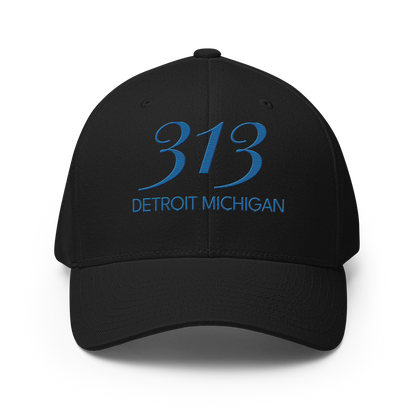 '313 Detroit Michigan' Fitted Baseball Cap | Azure