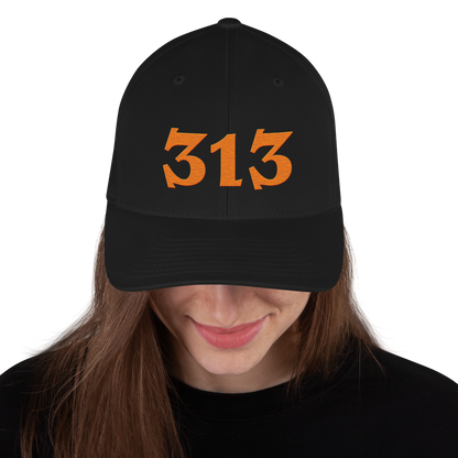 Detroit '313' Fitted Baseball Cap (Angry Font) | Orange