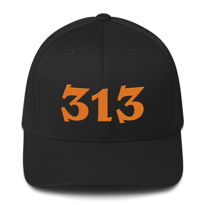 Detroit '313' Fitted Baseball Cap (Angry Font) | Orange