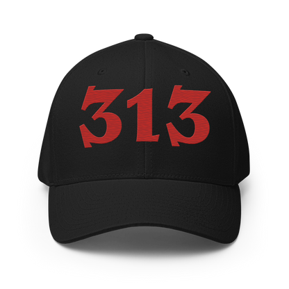 Detroit '313' Fitted Baseball Cap (Angry Font) | Aliform Red