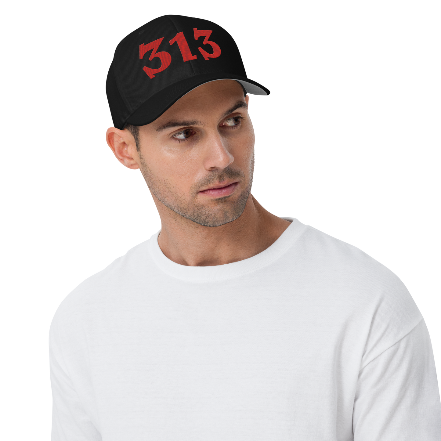 Detroit '313' Fitted Baseball Cap (Angry Font) | Aliform Red