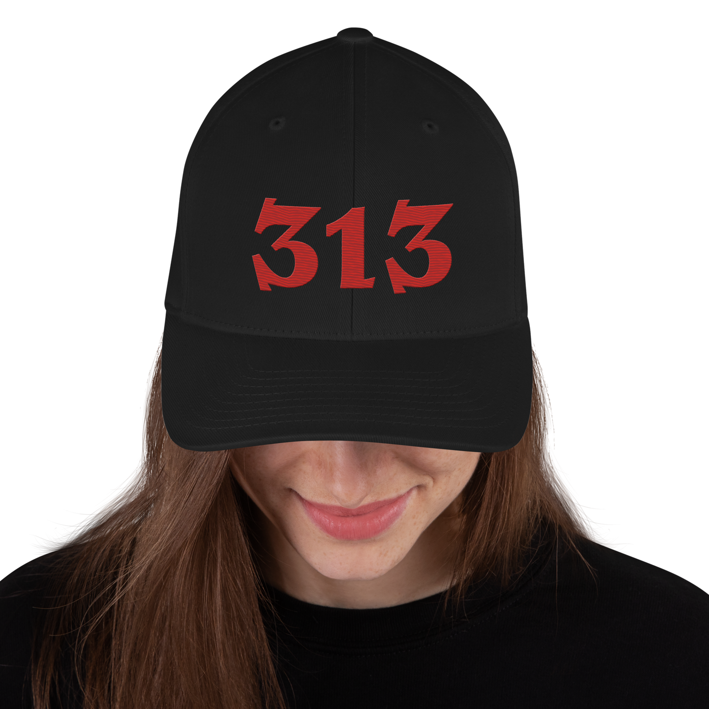 Detroit '313' Fitted Baseball Cap (Angry Font) | Aliform Red