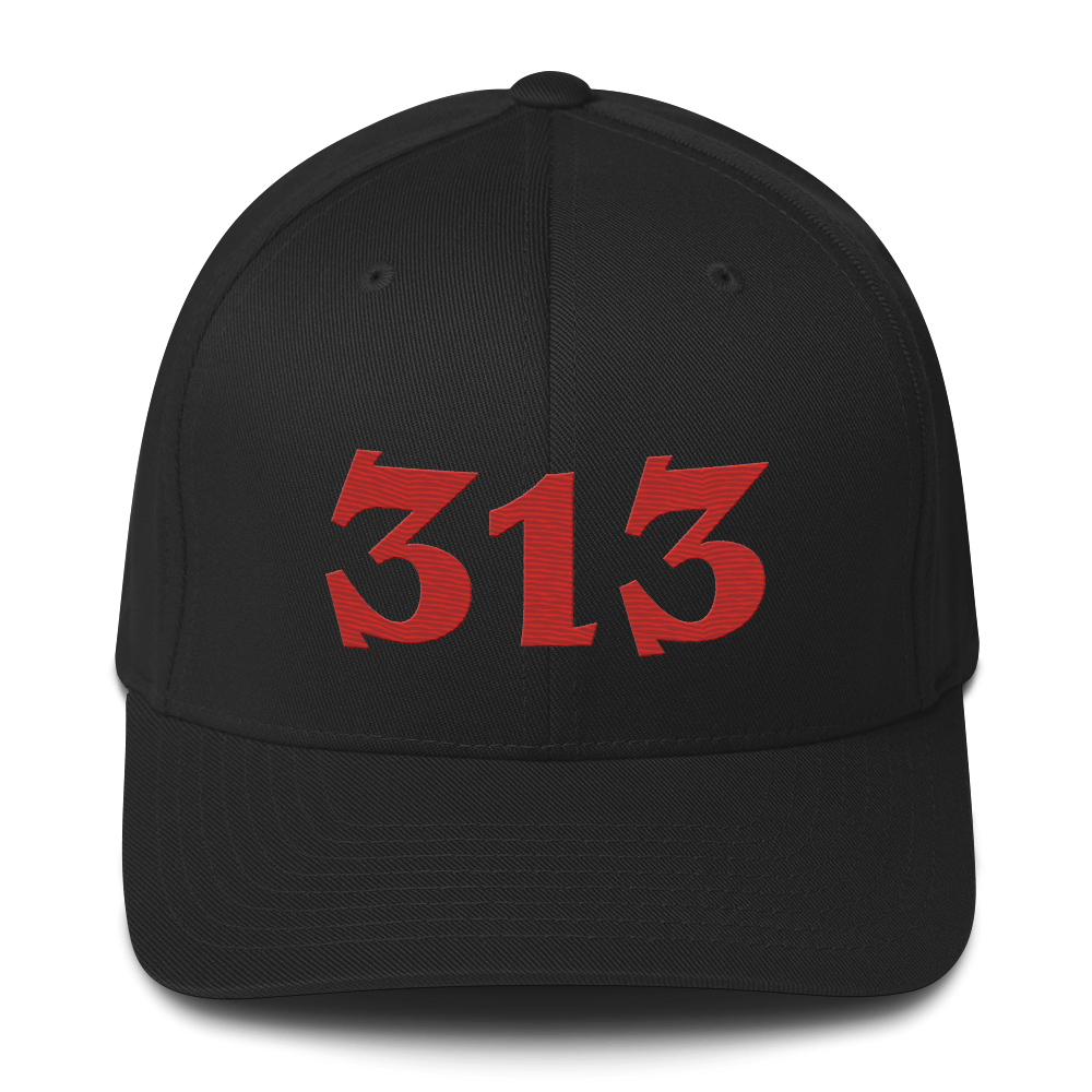 Detroit '313' Fitted Baseball Cap (Angry Font) | Aliform Red