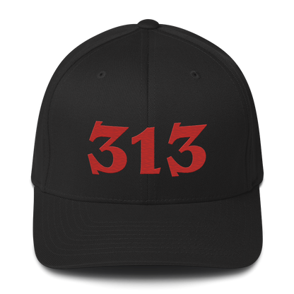 Detroit '313' Fitted Baseball Cap (Angry Font) | Aliform Red