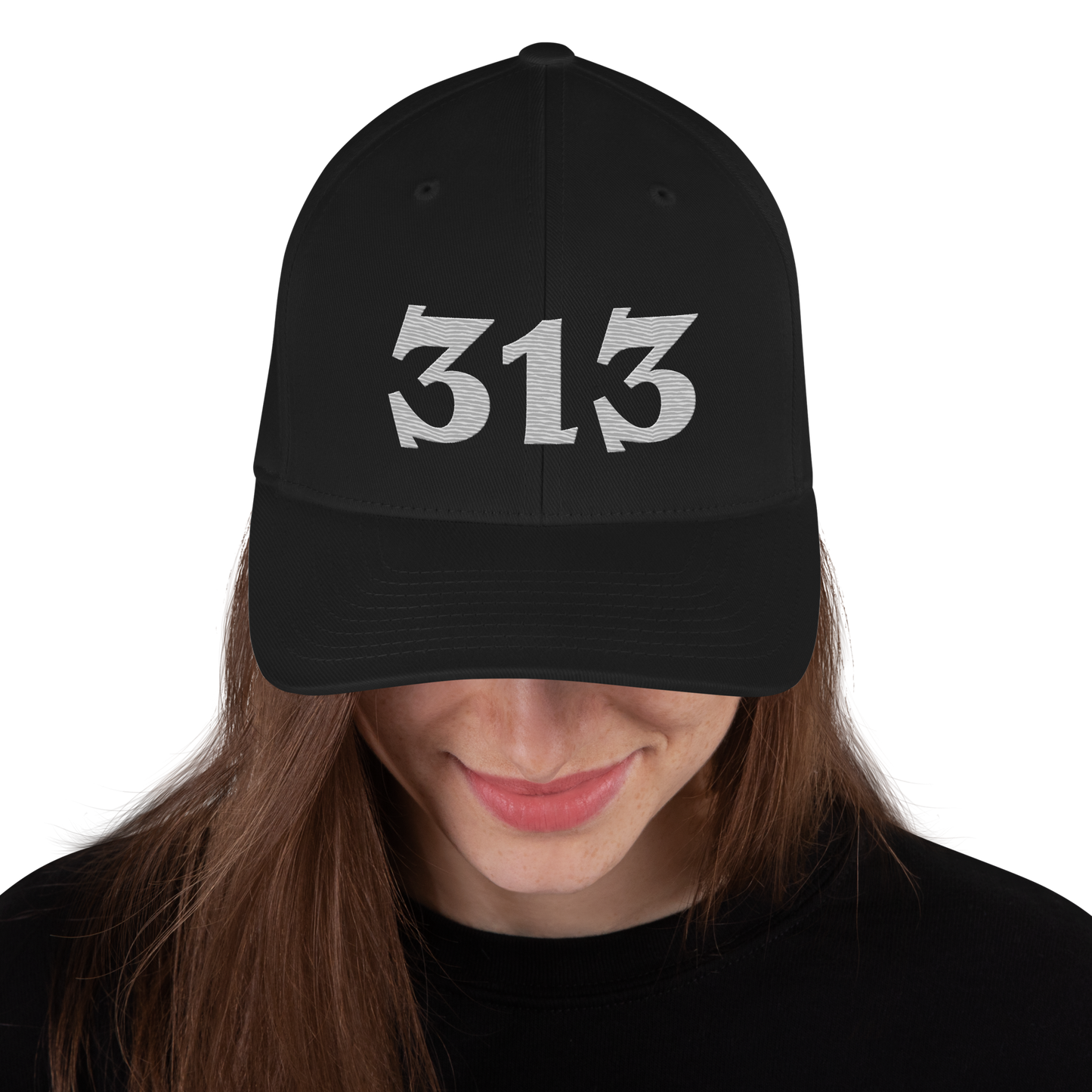 Detroit '313' Fitted Baseball Cap (Angry Font) | Platinum